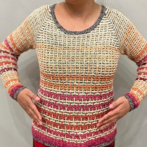 NIC+ZOE Rainbow Striped Woven Linen Sweater, Size S